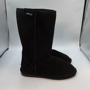 Bearpaw Emma Tall Black Suede Sheepskin Wool Blend Winter Boots Women's Size 9